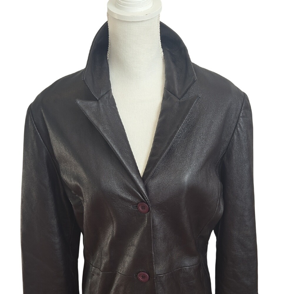 Women's Y2K Grunge Black Genuine Leather Jacket Trenchcoat 90s Streetwear Medium - Picture 12 of 13